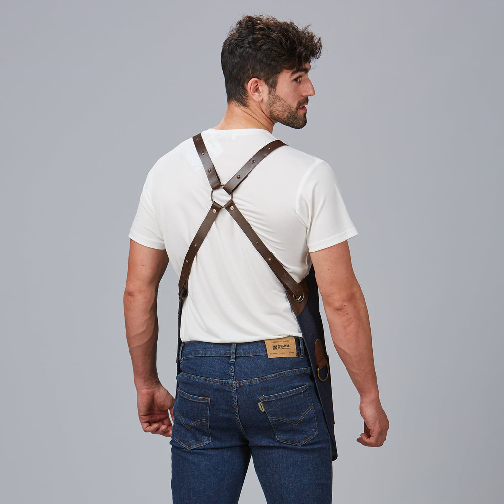 DELANTAL PETO VAQUERO Y PIEL 73X68 CM