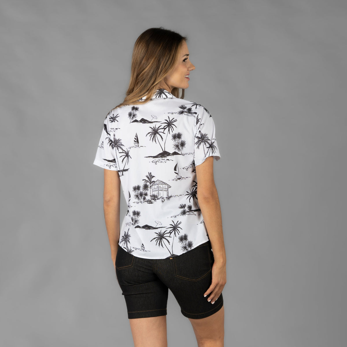 CAMISA MUJER CUELLO SOLAPA HAWAIANA