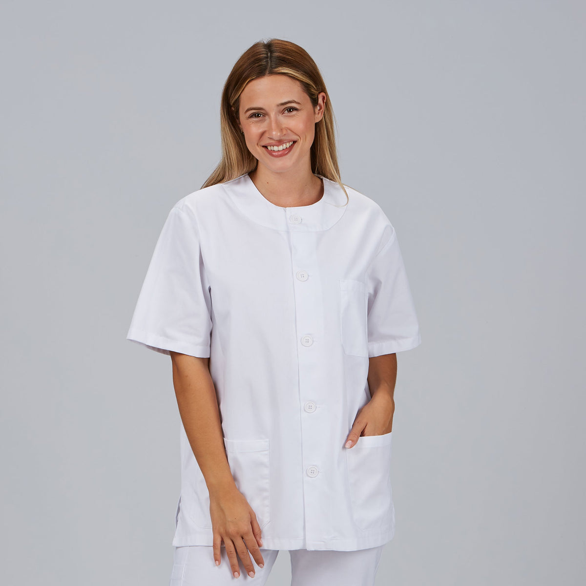 BLUSA SANITARIO UNISEX ABOTONADO BLANCA