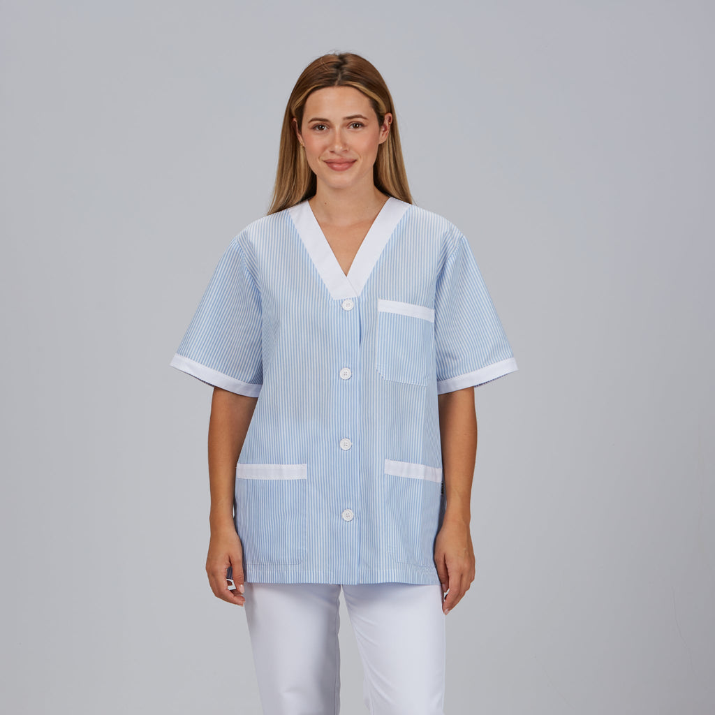BLUSA SANITARIO UNISEX PICO ABIERTO VICHY COMBINADA