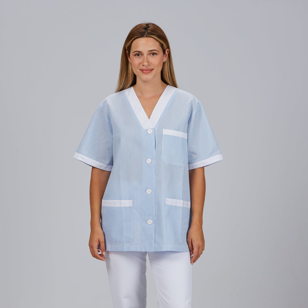 BLUSA SANITARIO UNISEX PICO ABIERTO VICHY COMBINADA