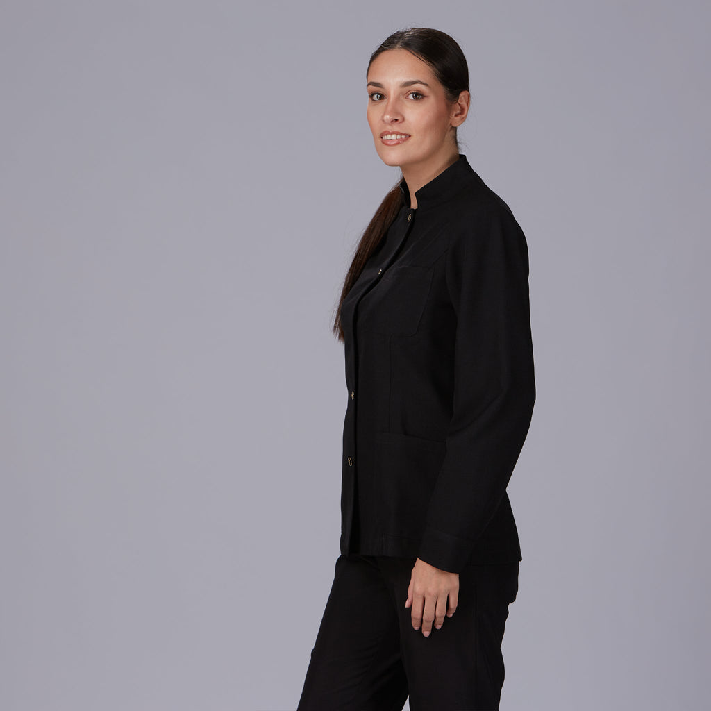 CHAQUETA MUJER MAO NEGRA BOTON DORADO