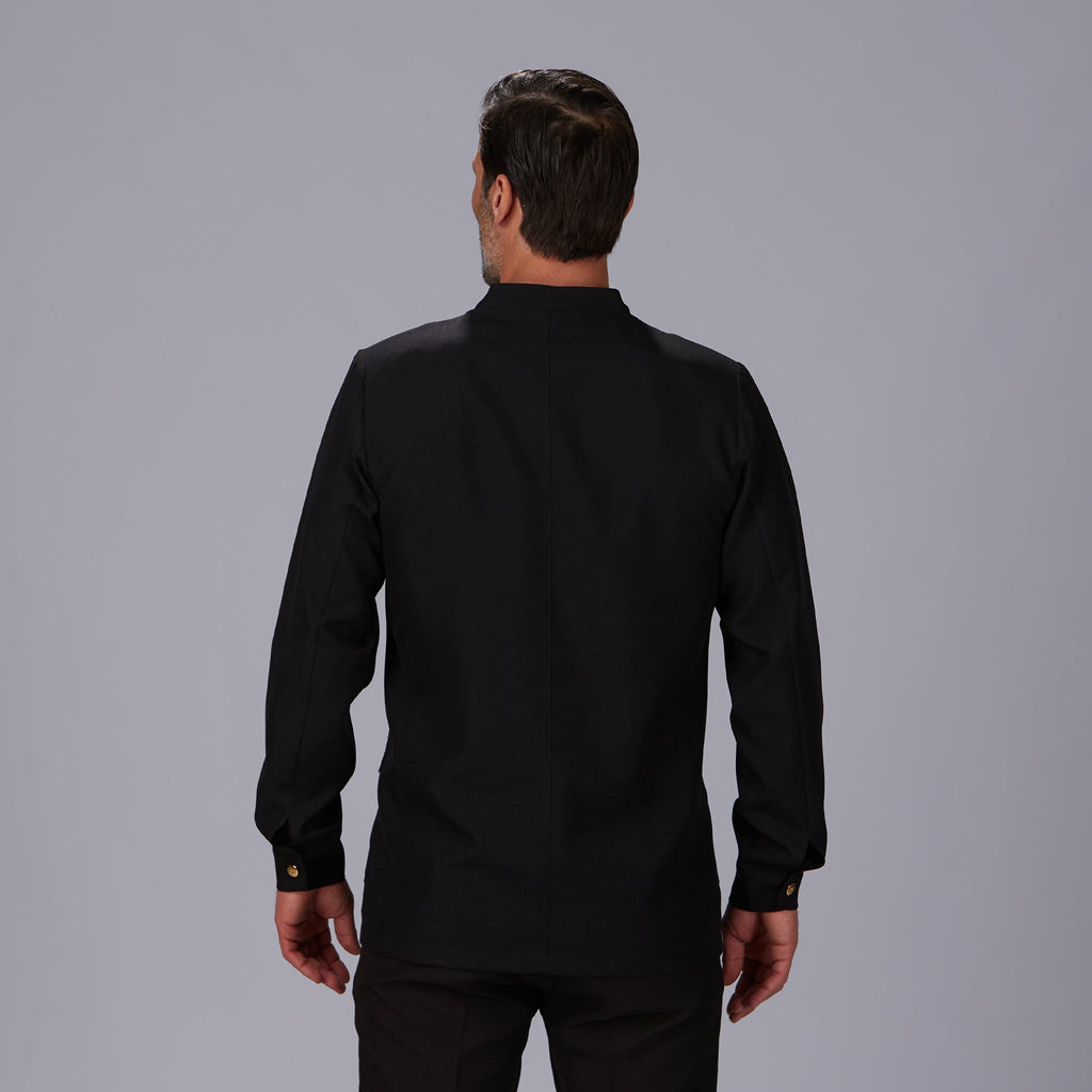 CHAQUETA HOMBRE MAO NEGRA BOTON DORADO