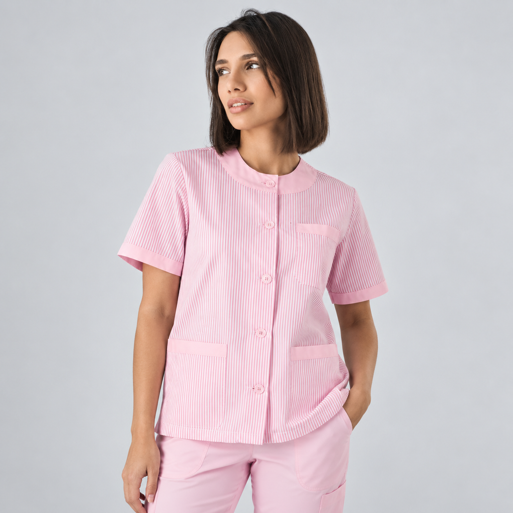 BLUSA SANITARIO UNISEX ABOTONADA VICHY COMBINADA