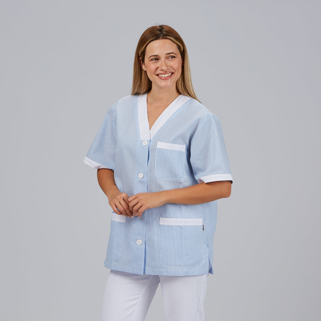 BLUSA SANITARIO UNISEX PICO ABIERTO VICHY COMBINADA